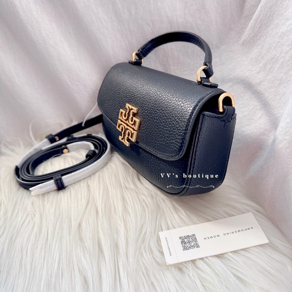 NWT Tory Burch Britten Mini Top Handle Crossbody Black Gold 149645 - Picture 5 of 8